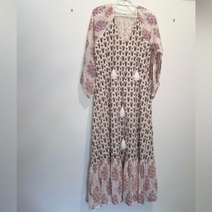 Roller Rabbit Full-Length Cream and Pink Long Sleeve Dress